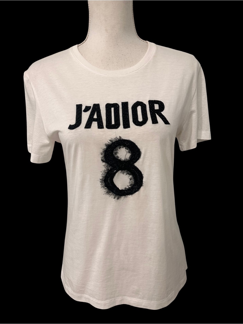 Christian Dior J'Adior 8 Beaded White Graphic T-Shirt SZ Small Luxury RARE GUC